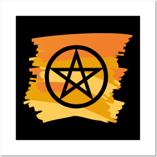 Pagan Pentagram Orange Paint Witch Magick Posters and Art